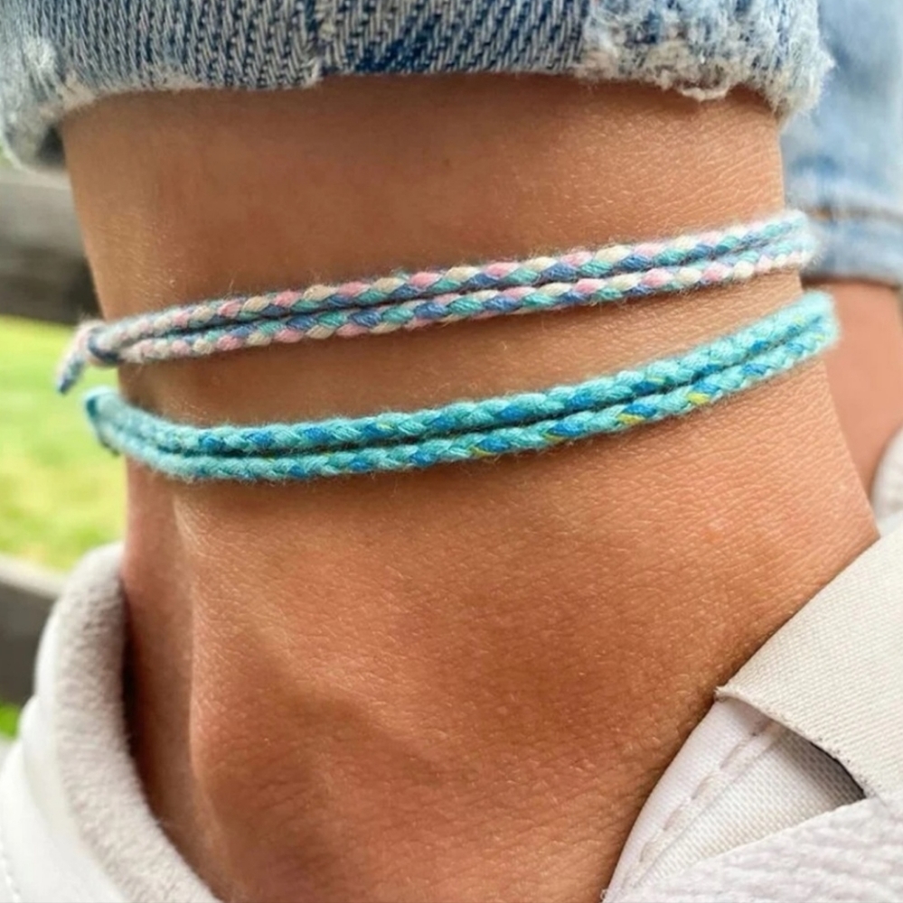 2 Pc Woven Anklet / Bracelet Set